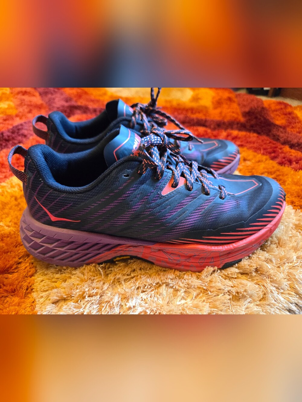 Hoka Speed Goat Navy Running Shoes with Pink And Purple Accent